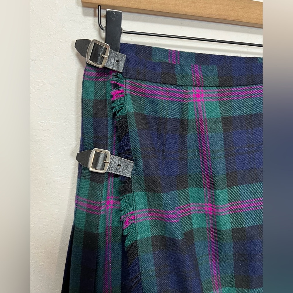 Vintage Scottish Wool Tartan Wrap Kilt Plaid Maxi Skirt with Buckle Detail - Picture 2 of 16
